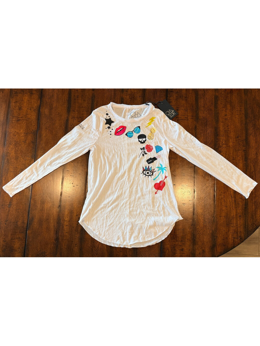 Chaser Peace Love Graphic Long Sleeve Tee White NWT Women's Size S